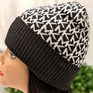 Michael Kors Authentic Allover Logo Black Winter Beanie Hat
